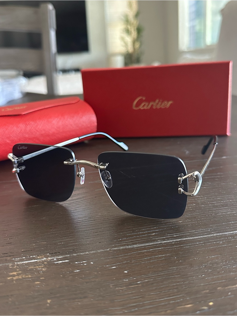 Cartier Men's Rimless Sunglasses with Black Lenses and Silver Accents - Picture 5 of 7